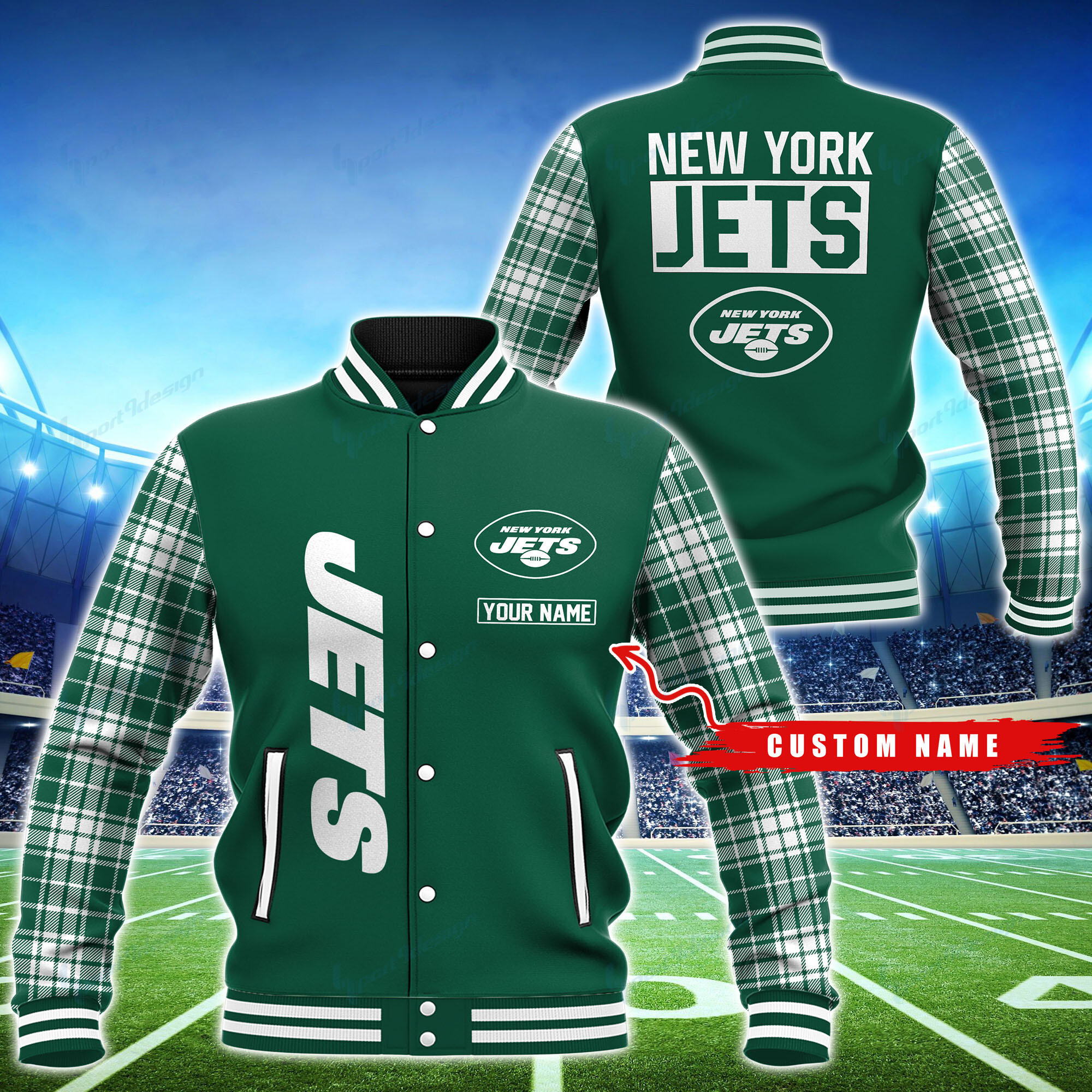New York Jets Personalized Baseball Jacket - Image 2
