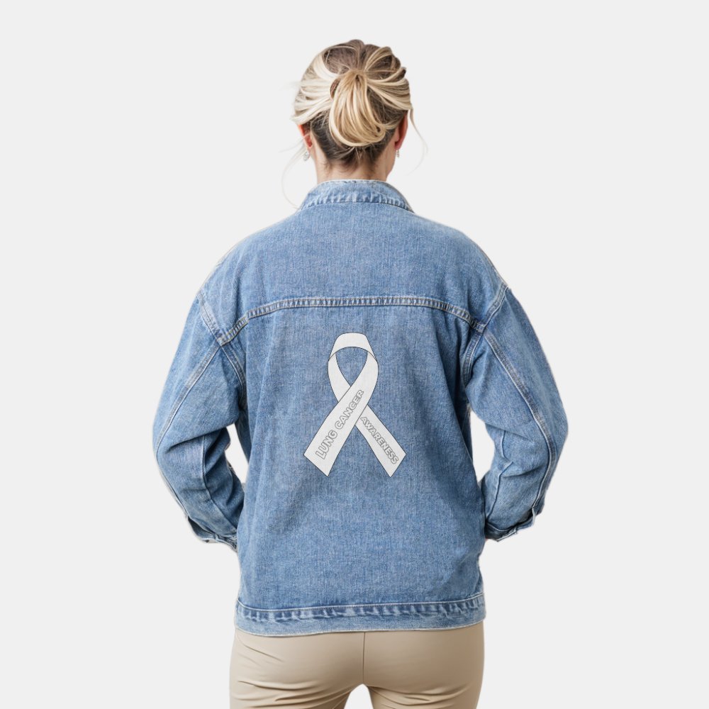 Lung Cancer Awareness Ribbon Denim Jacket Gift For Men And Women