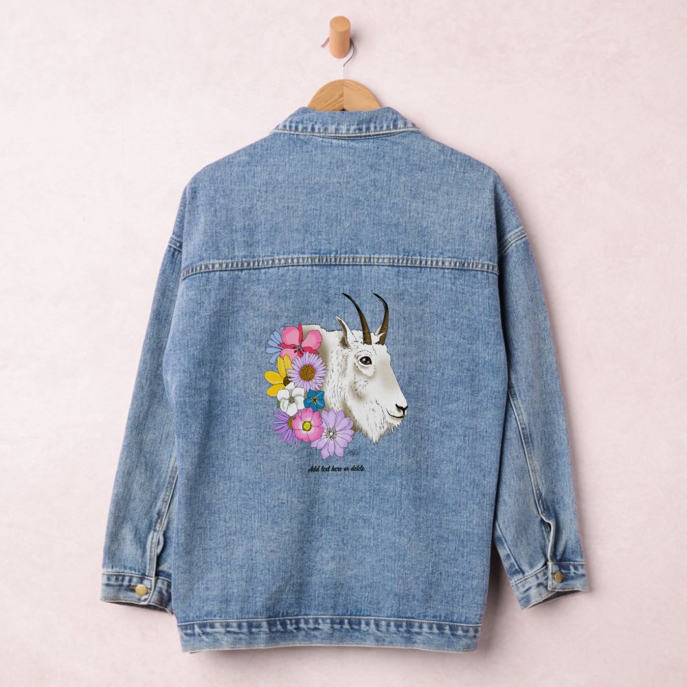 White Mountain Goat Flowers Denim Jacket For Men Women