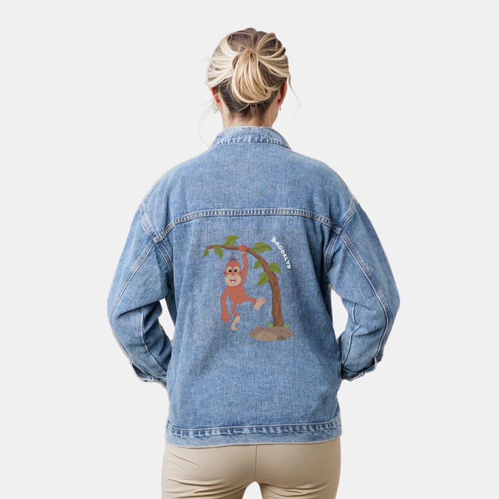 Happy Baby Orangutan Cartoon Illustration Denim Jacket Gift For Men And Women