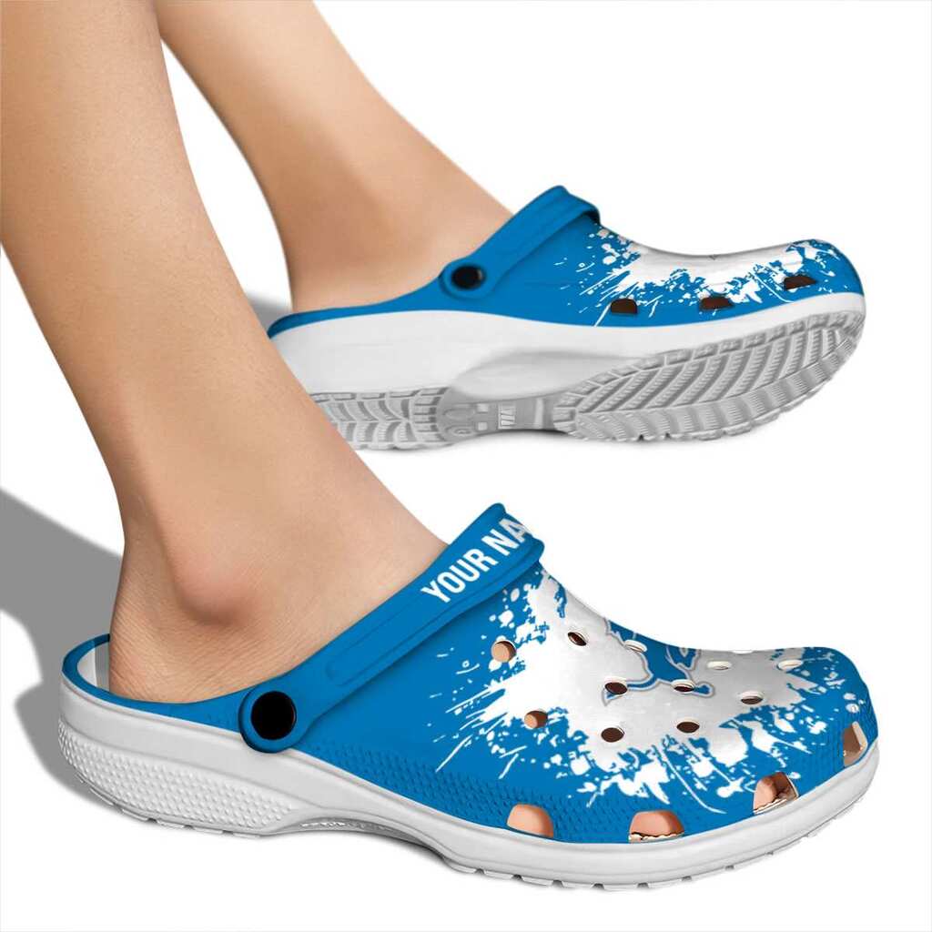 Customized Detroit Lions Splatter Background Crocs Shoes For Men And Women - Image 2