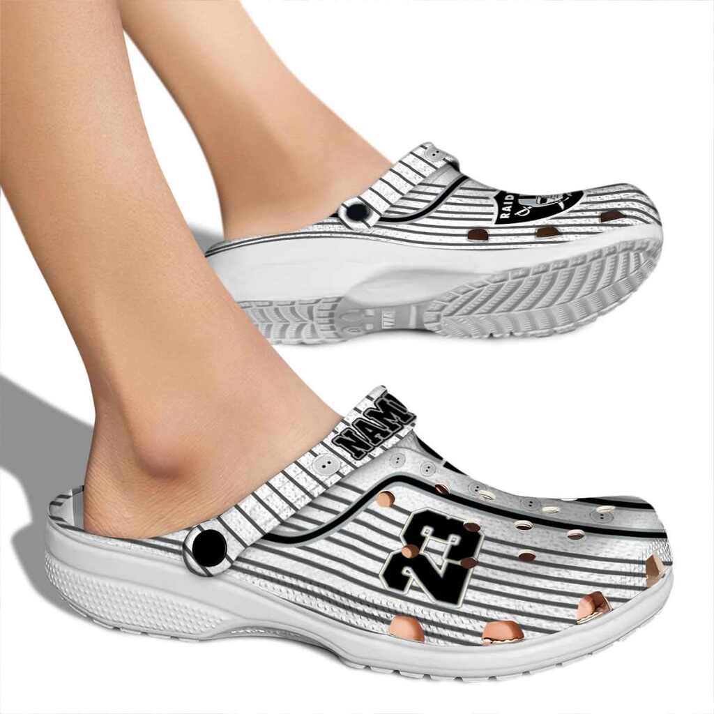 Custom Las Vegas Raiders Pinstripe Pattern Crocs Shoes For Men And Women - Image 2