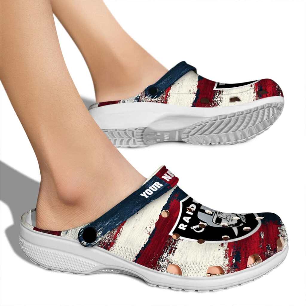 Las Vegas Raiders Patriotic Stripes Crocs Shoes For Men And Women - Image 2