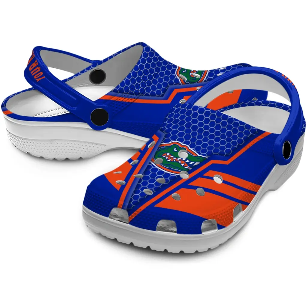 Florida Gators Crocs Shoes Personalized Hexagon Shield Blue - Image 2