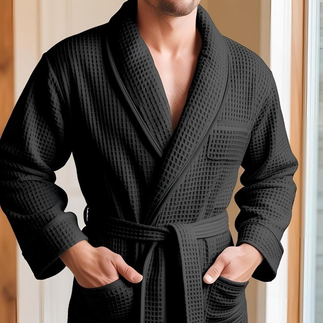 Lightweight Waffle-Knit Bathrobe