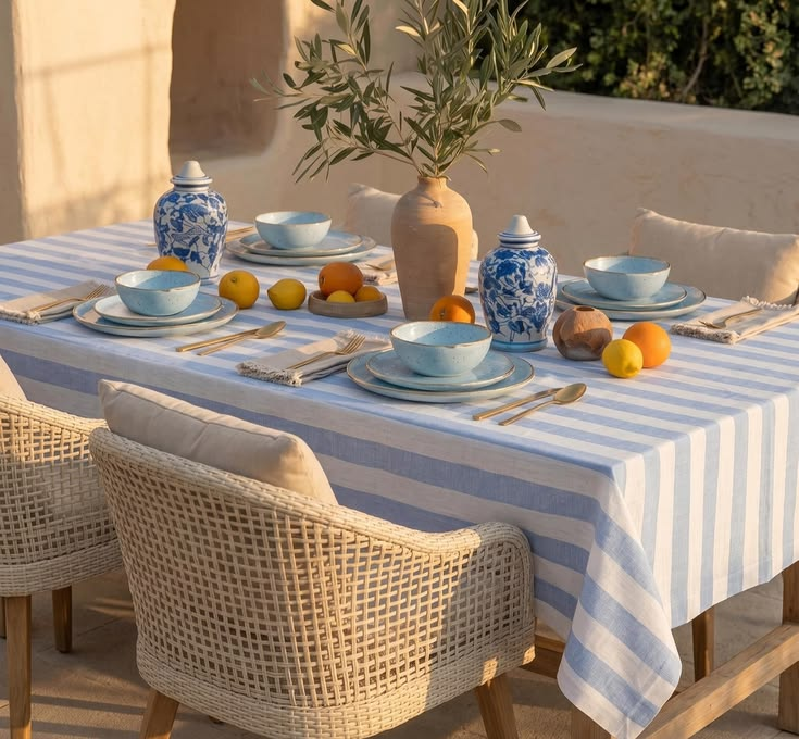 Use a Bright, Patterned Tablecloth