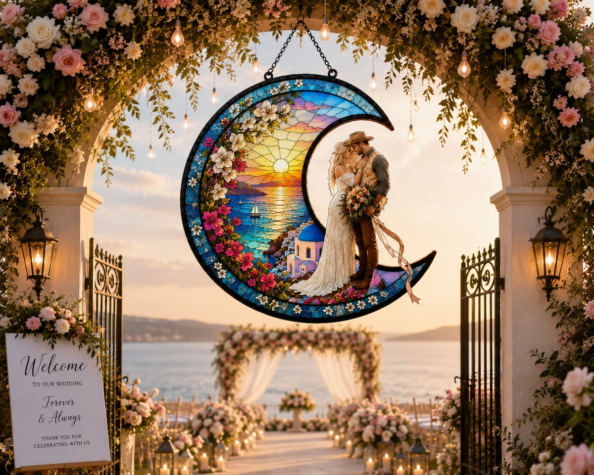 Custom Stained Glass Moon Suncatcher