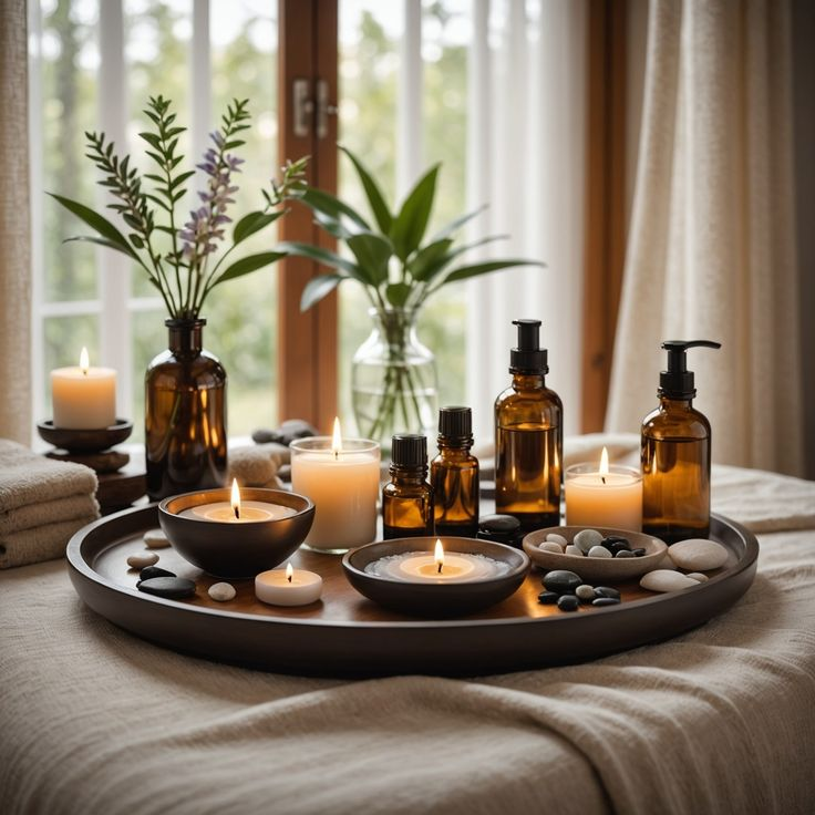 Woody scented candles and essential oils for men, a relaxing first anniversary gift for him