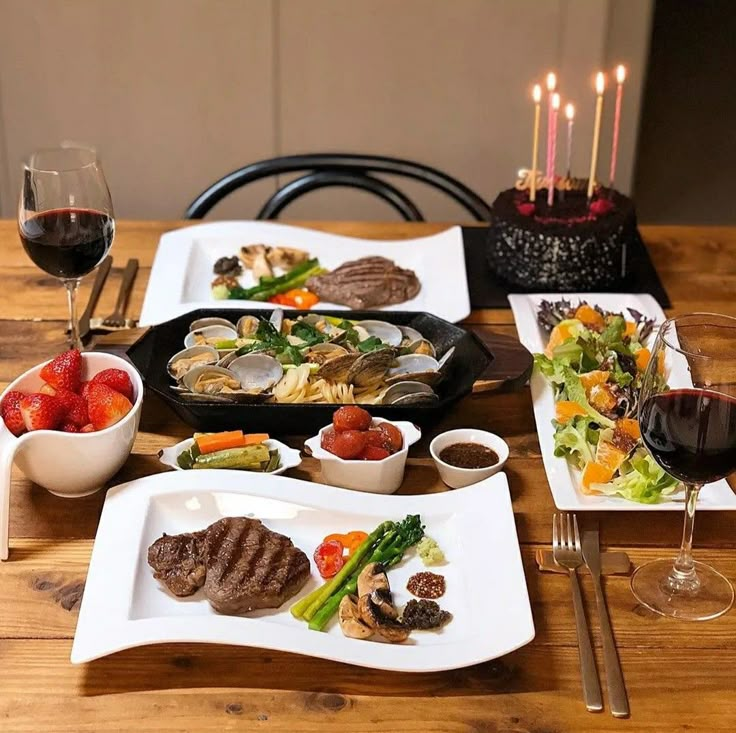 Romantic dinner setting with steak and wine, an intimate first anniversary gift for him