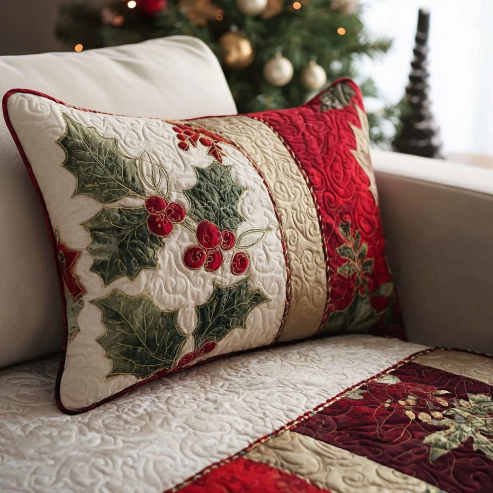 Merry Glow Quilted Pillow Cover — Warm Holiday Throw Pillowcase With Quilted Texture, Cozy Accent For Seasonal Living Spaces
