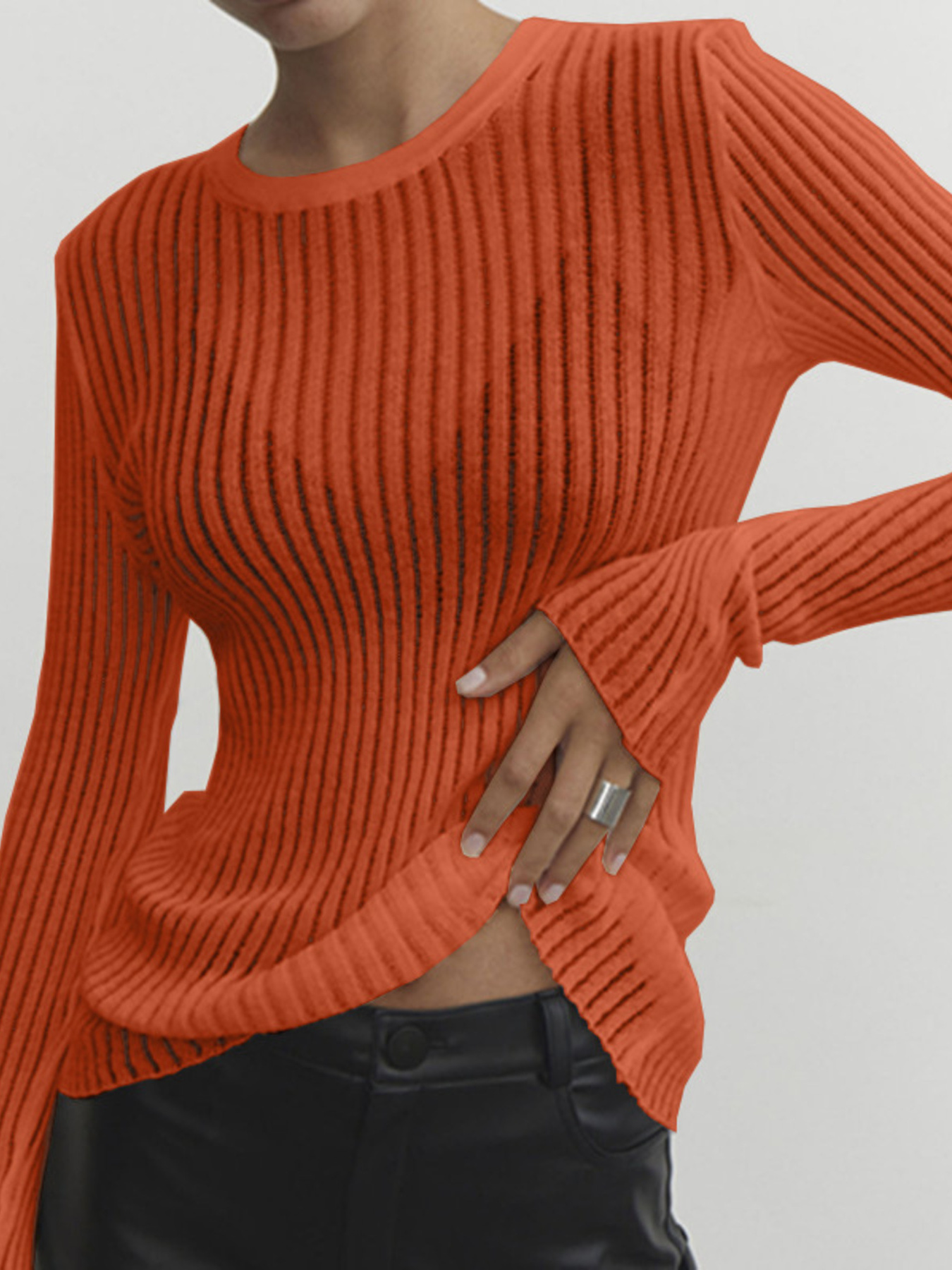 Ribbed Knit Long Sleeve Top