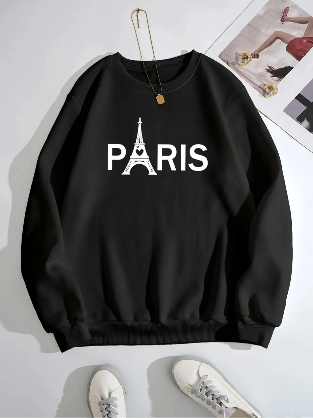Paris Eiffel Tower Graphic Round Neck Sweatshirt