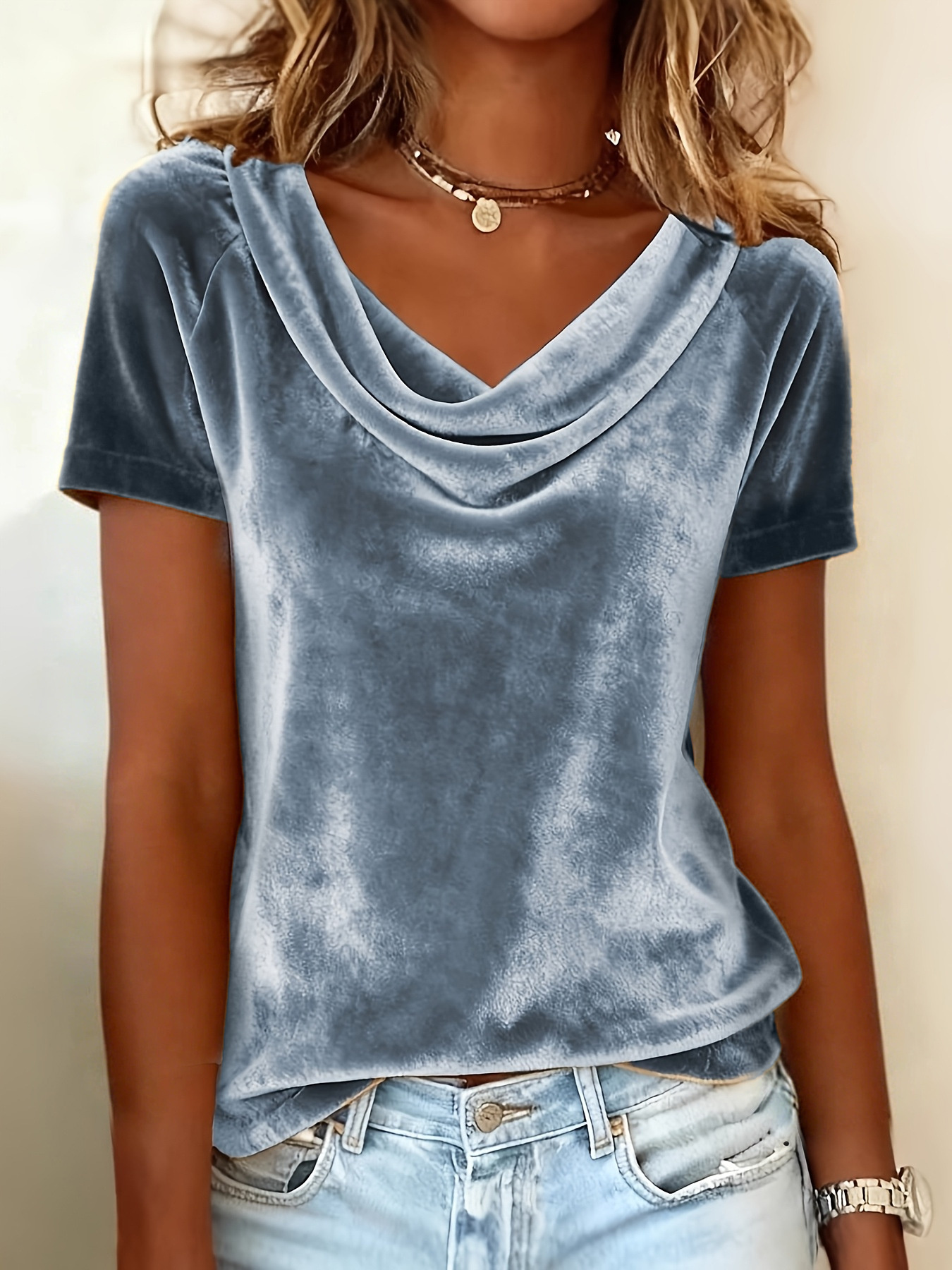 Full Size Cowl Neck Short Sleeve Top Plus Size