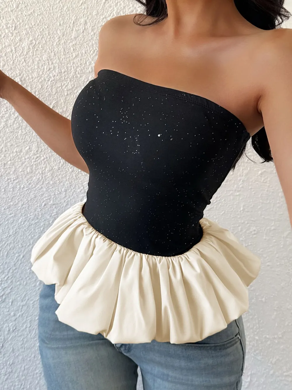 Ruffled Bubble Hem Tube Top