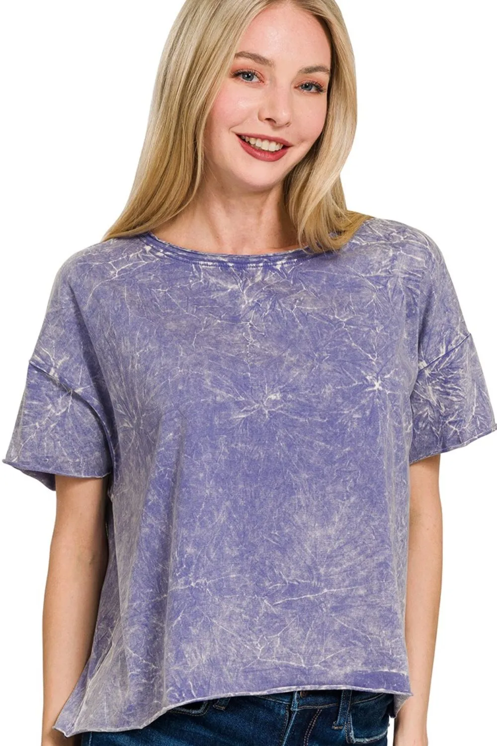 Zenana Washed Crew Neck Short Sleeve Crop Box Tee