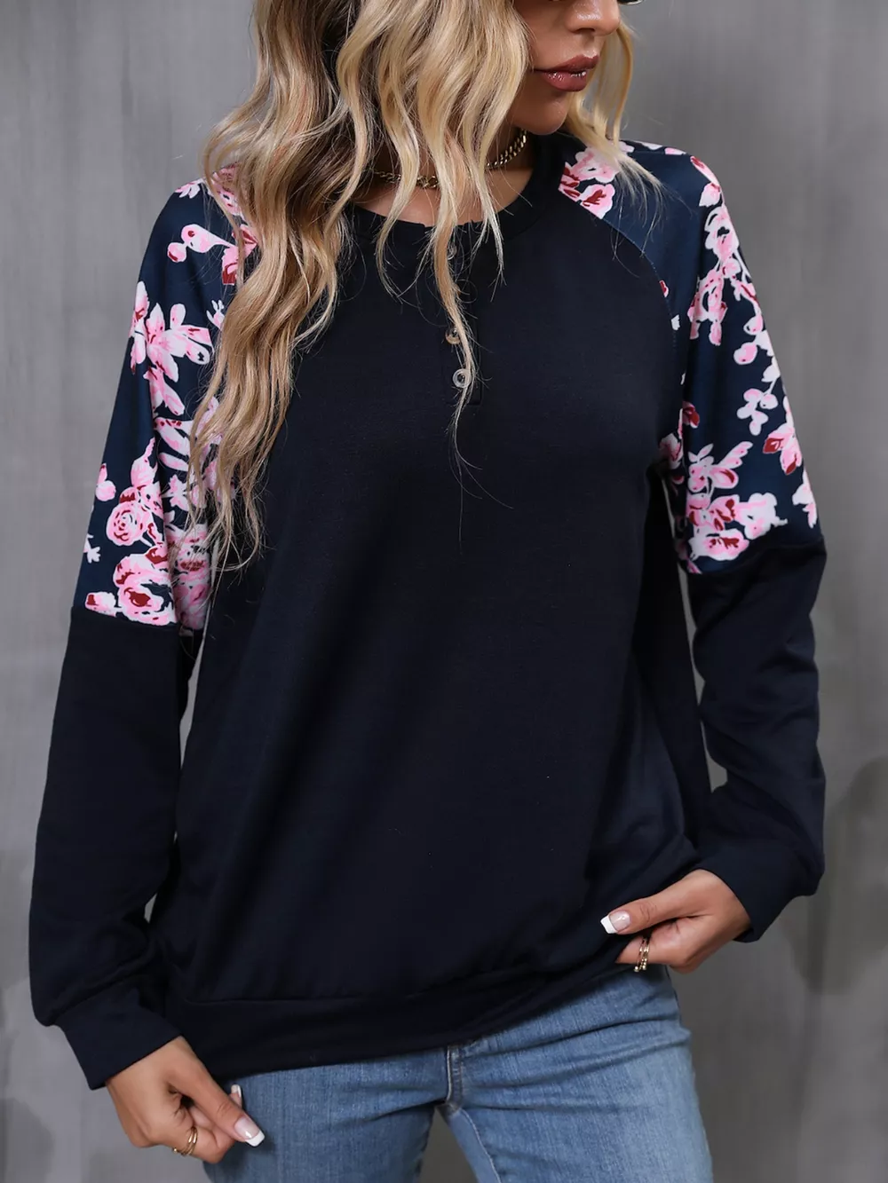 Floral Long Sleeve Round Neck Top