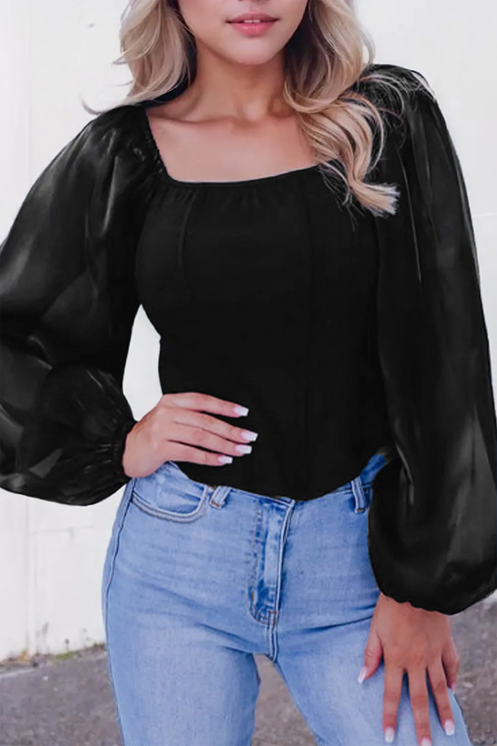 Square Neck Balloon Sleeve Blouse