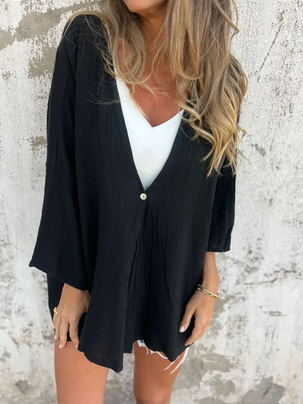 Full Size One Button Long Sleeve Shirt Plus Size