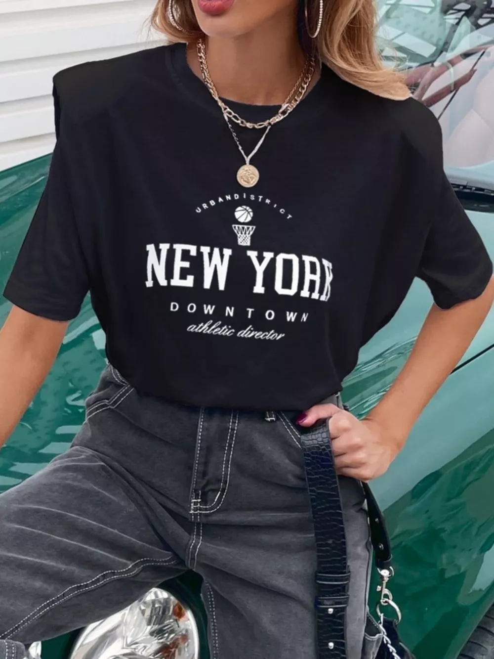 Letter Round Neck Half Sleeve T-Shirt