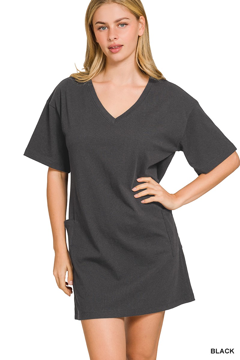Zenana V or Scoop Neck Reversible 2-Way T-Shirt Dress