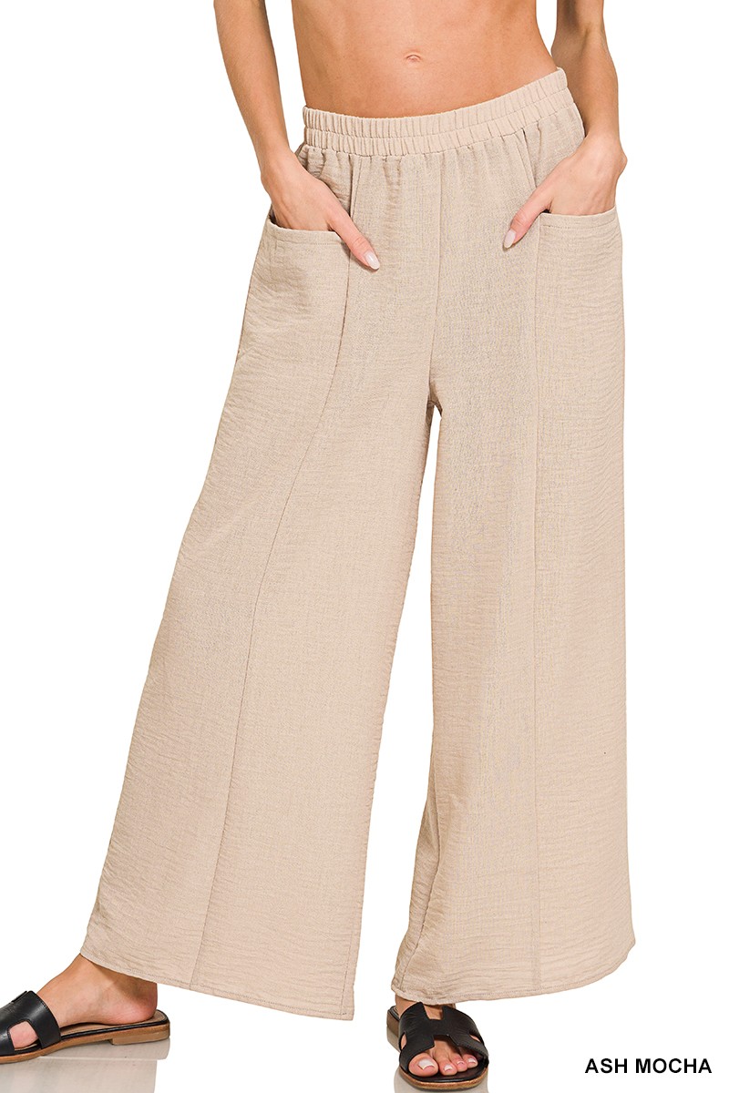 Zenana Woven Airflow Elastic Waistband Pants