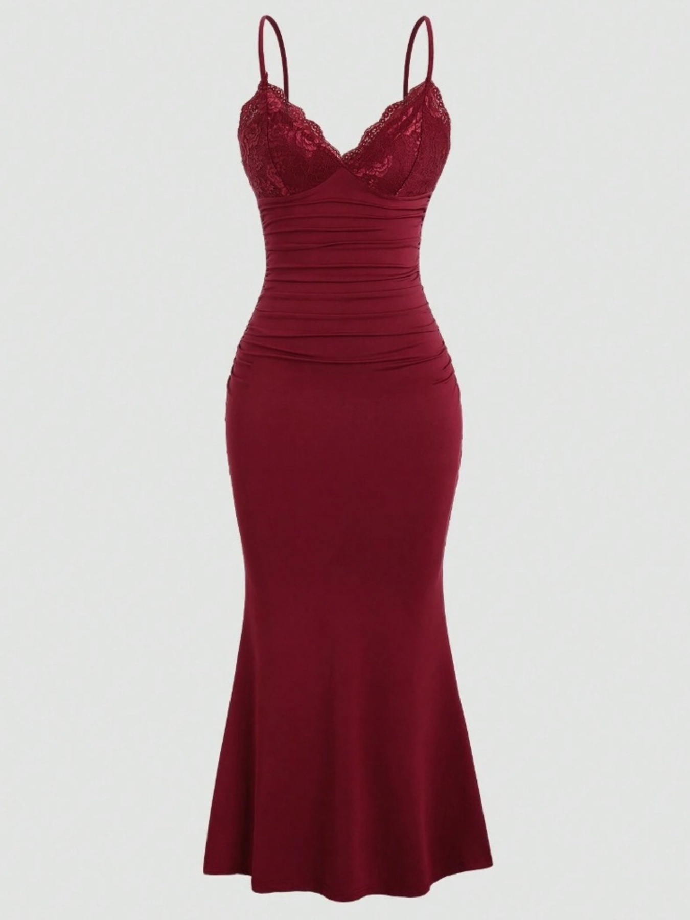 Lace Trim Ruched Mermaid Dress