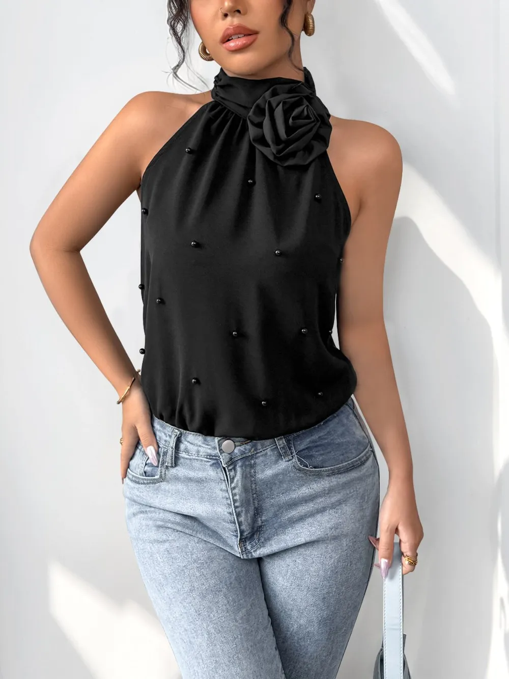 3d Flower Grecian Neck Bodysuit