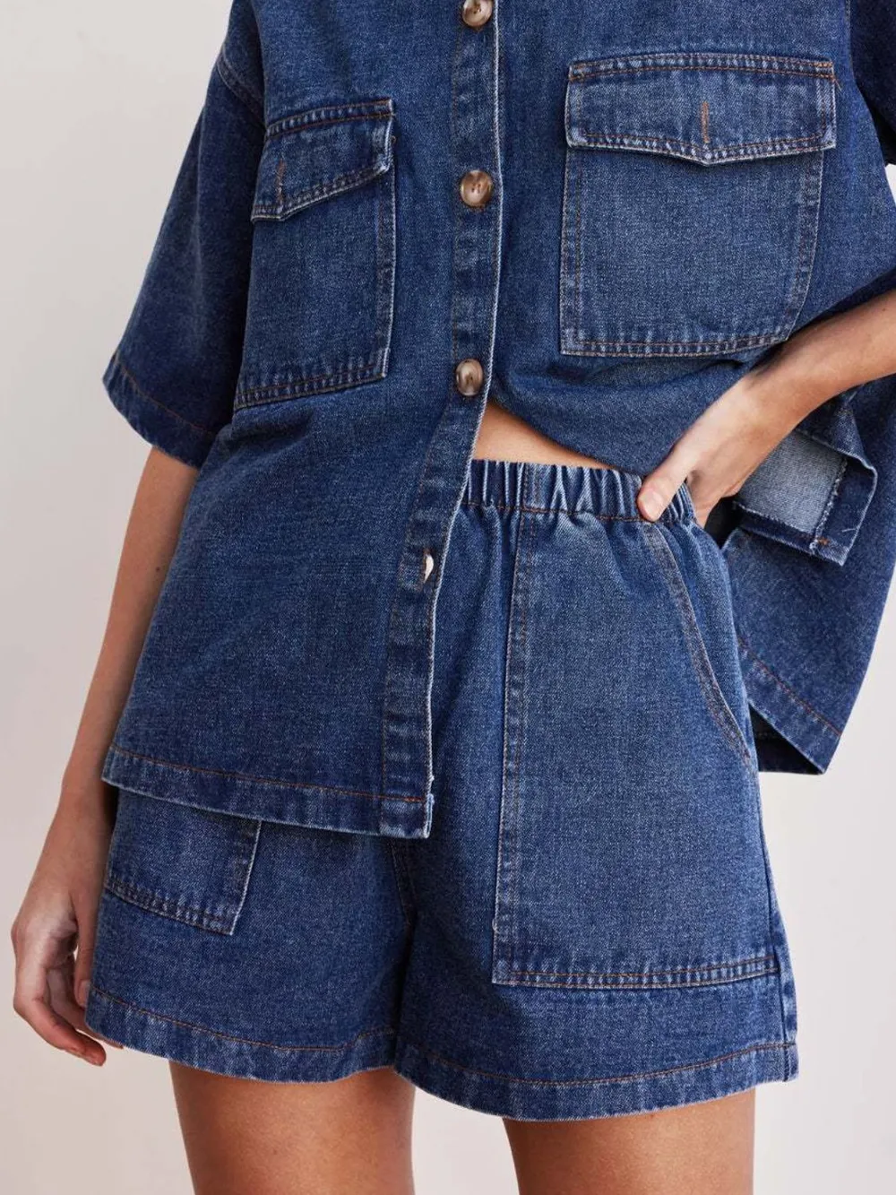 Elastic Waist Denim Shorts