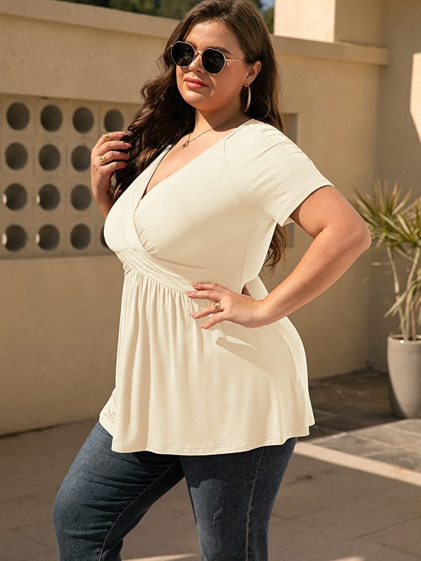 Plus Size Surplice Short Sleeve T-Shirt