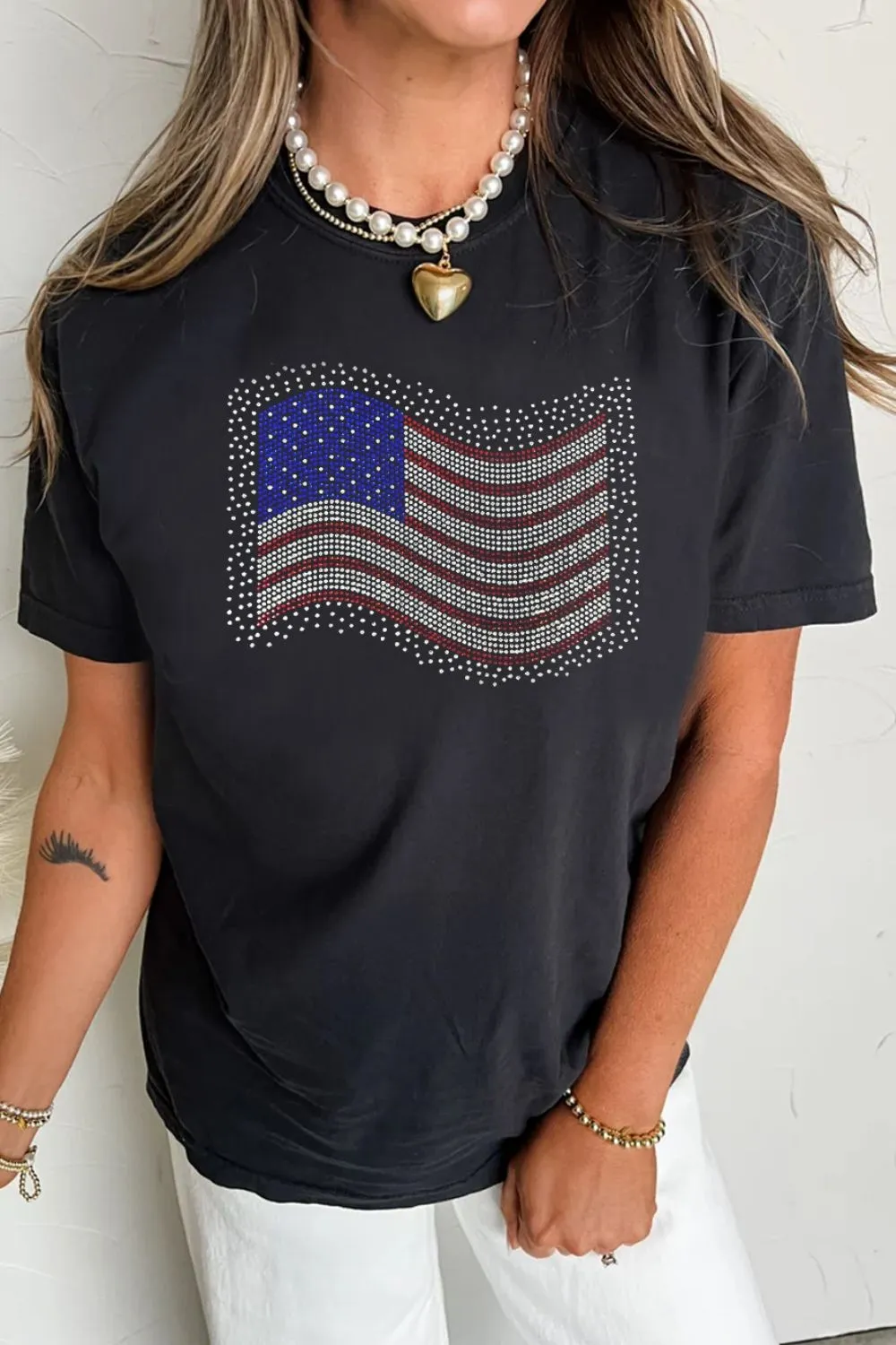 US Flag Round Neck Short Sleeve T-Shirt