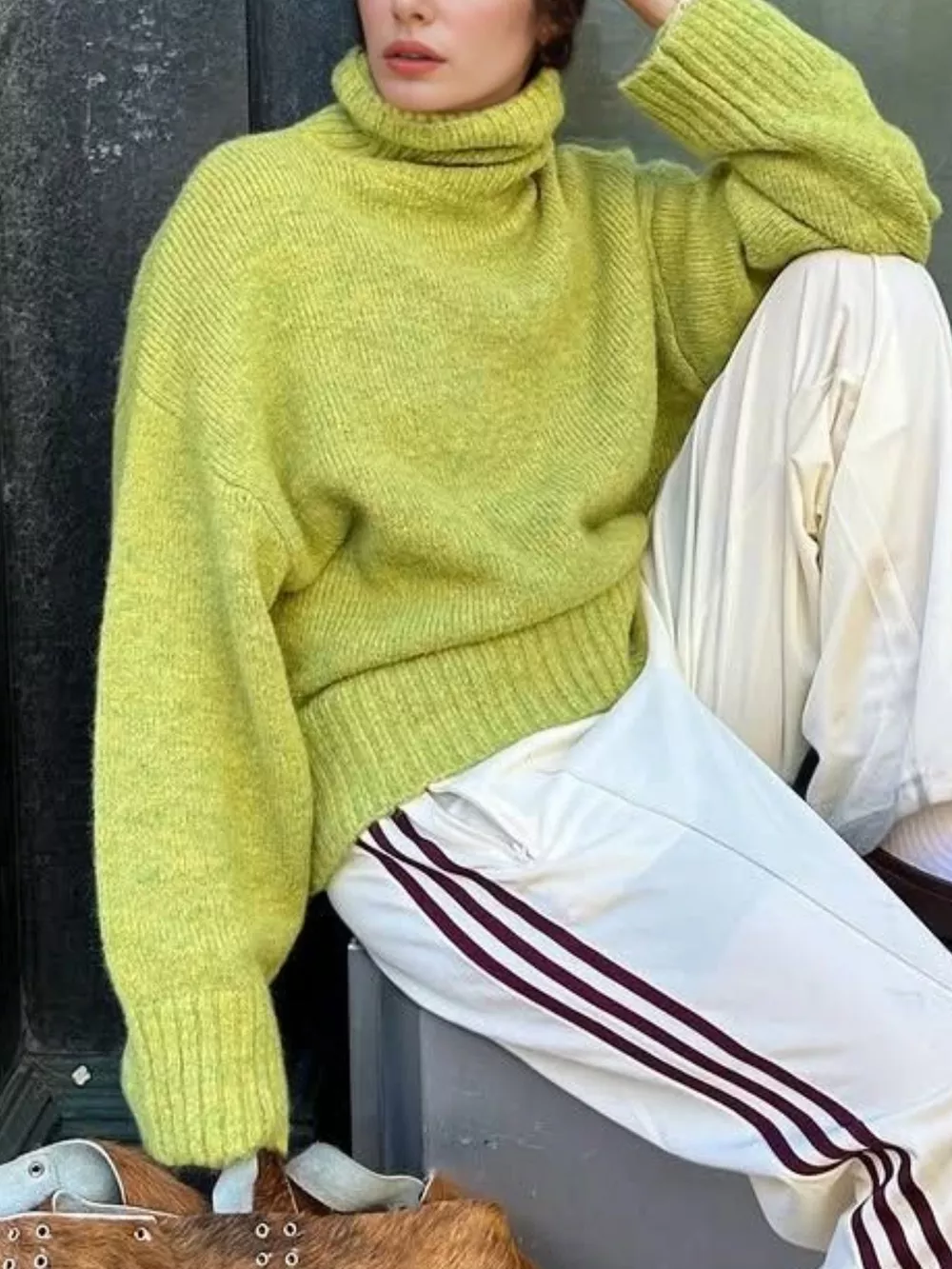 Turtleneck Knit Dropped Shoulder Sweater