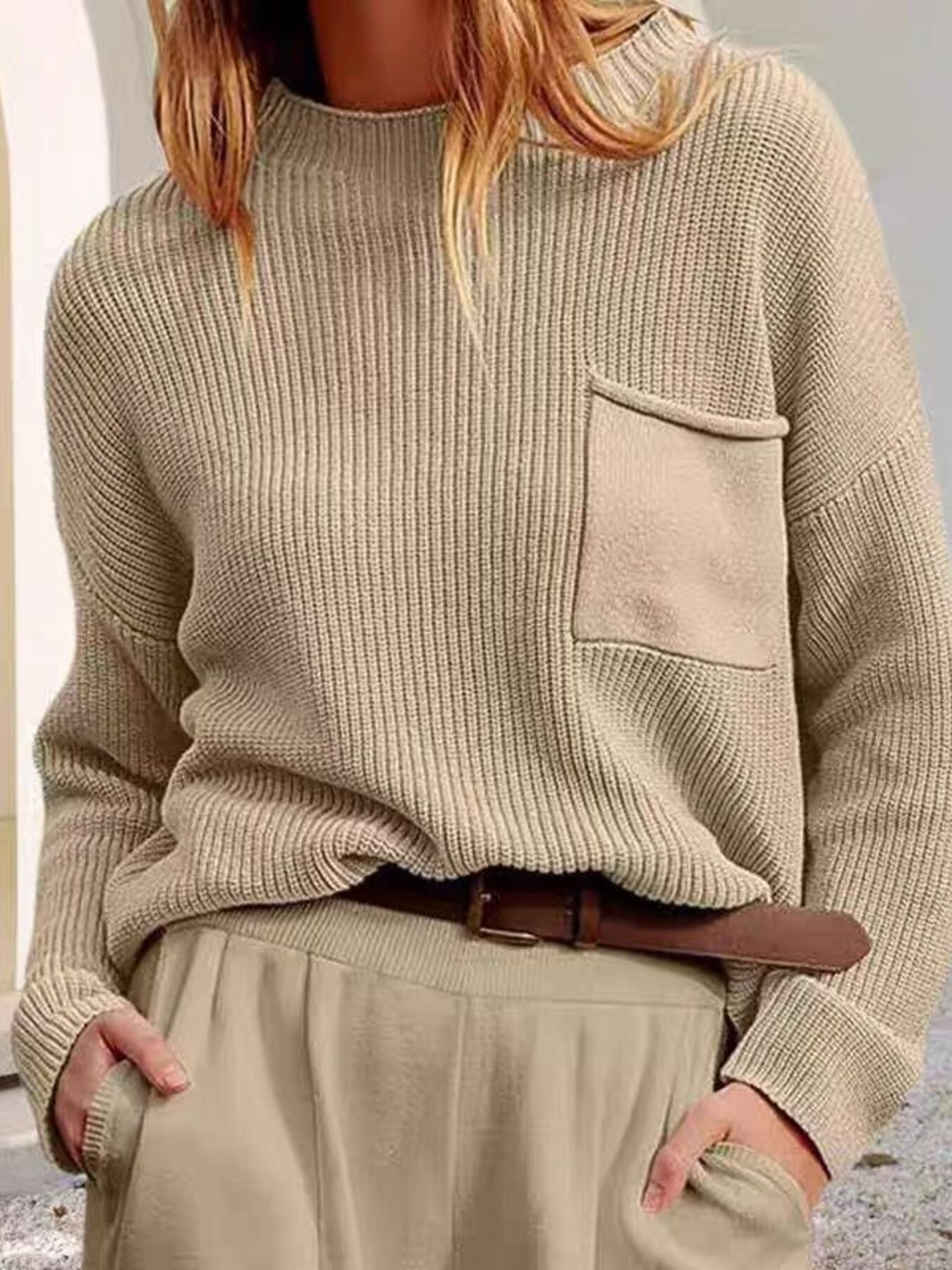 Pocket Detail Dropped Shoulder Sweater
