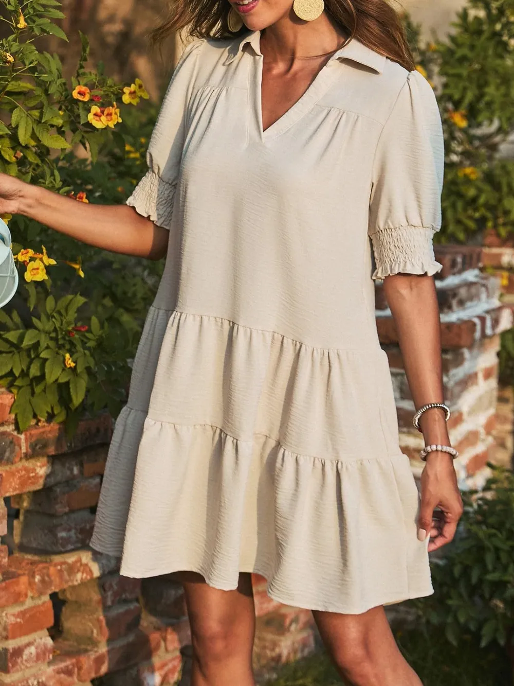 Johnny Collar Short Sleeve Mini Dress