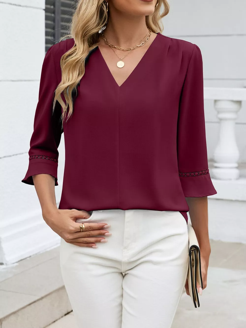 V-Neck 3/4 Sleeve Blouse