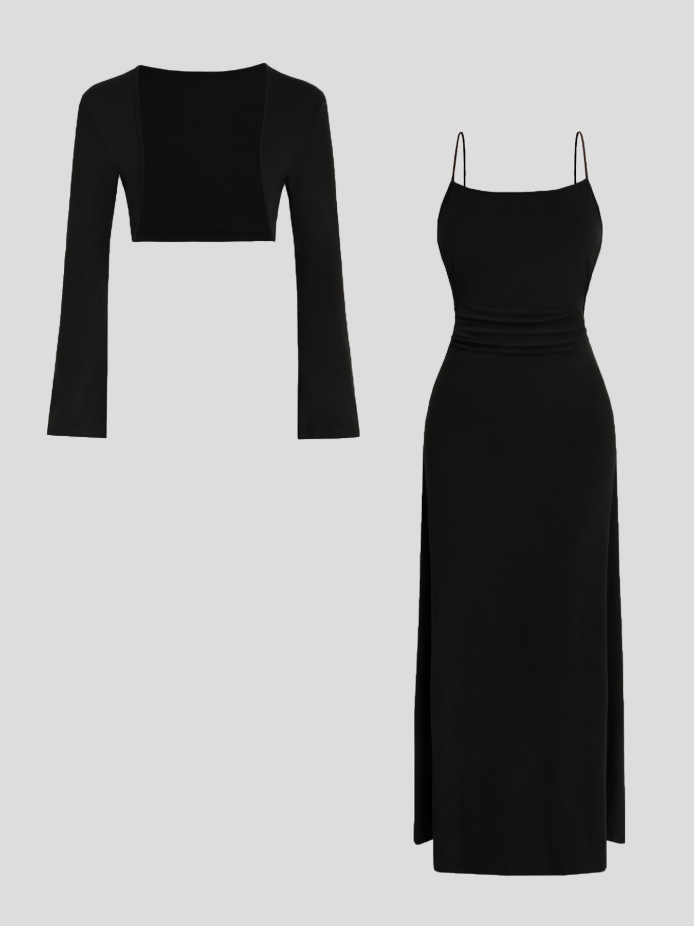 Solid Color Cami Dress & Shrug Set