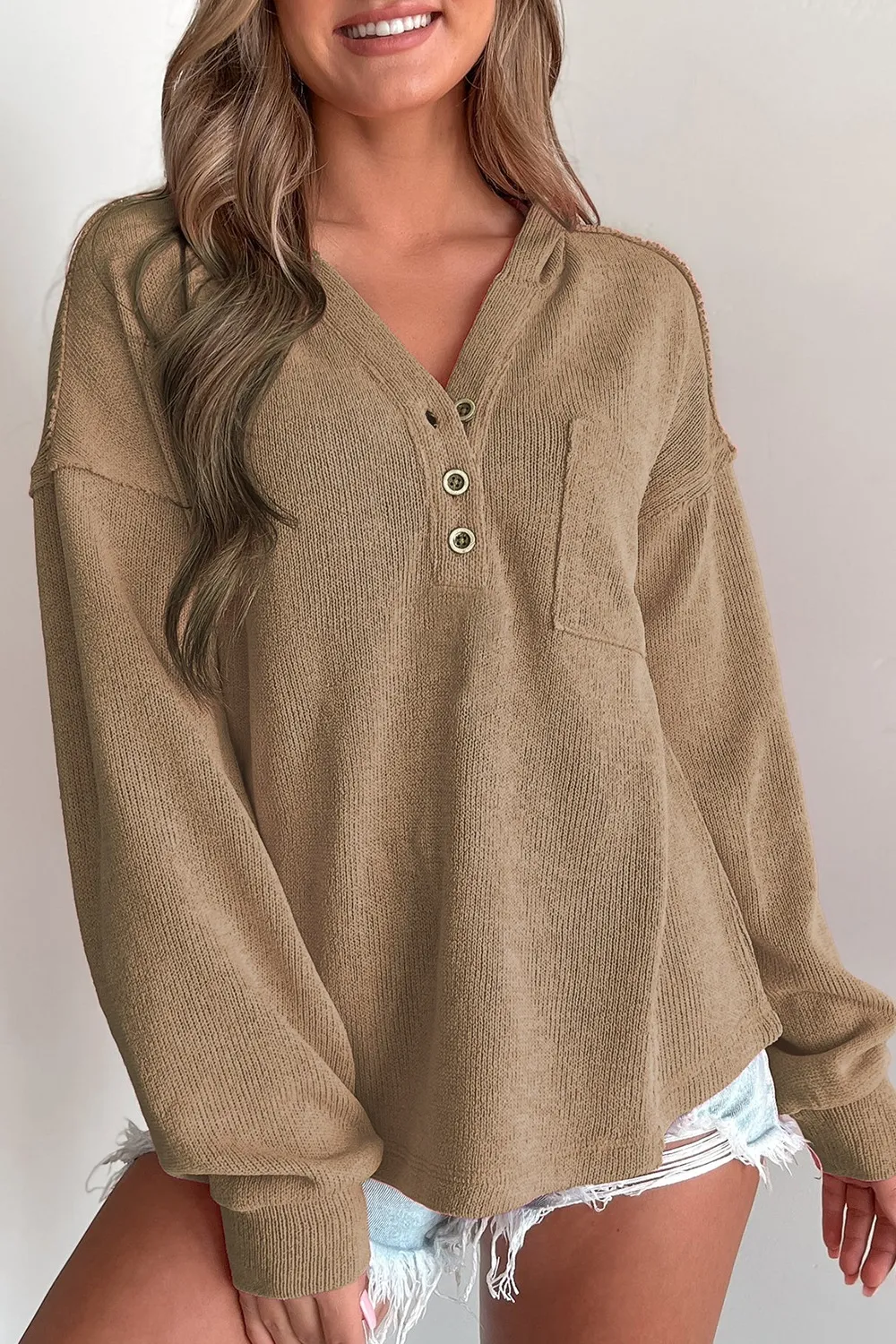 Button Detail Long Sleeve Hoodie