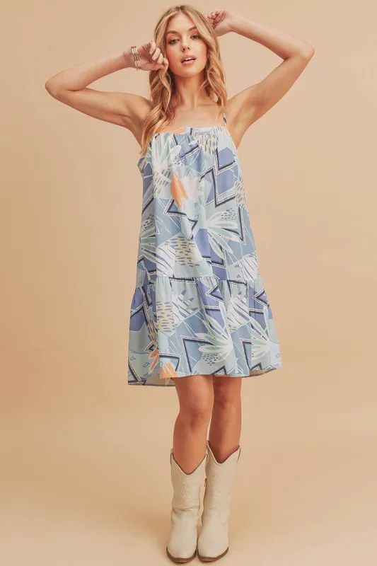 Aemi + Co Printed Ruffled Hem Square Neck Mini Cami Dress