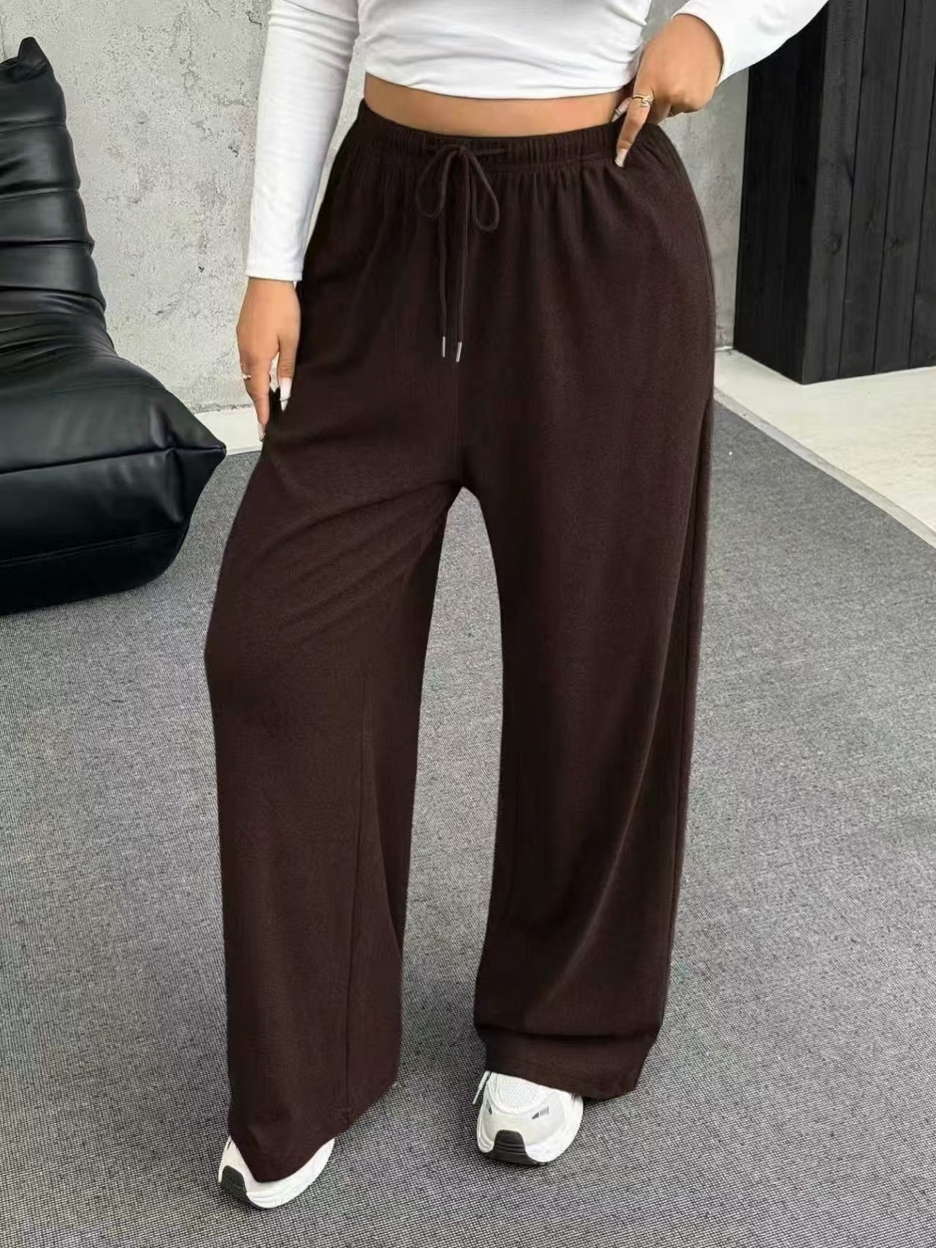 Full Size Drawstring Wide Leg Pants Plus Size