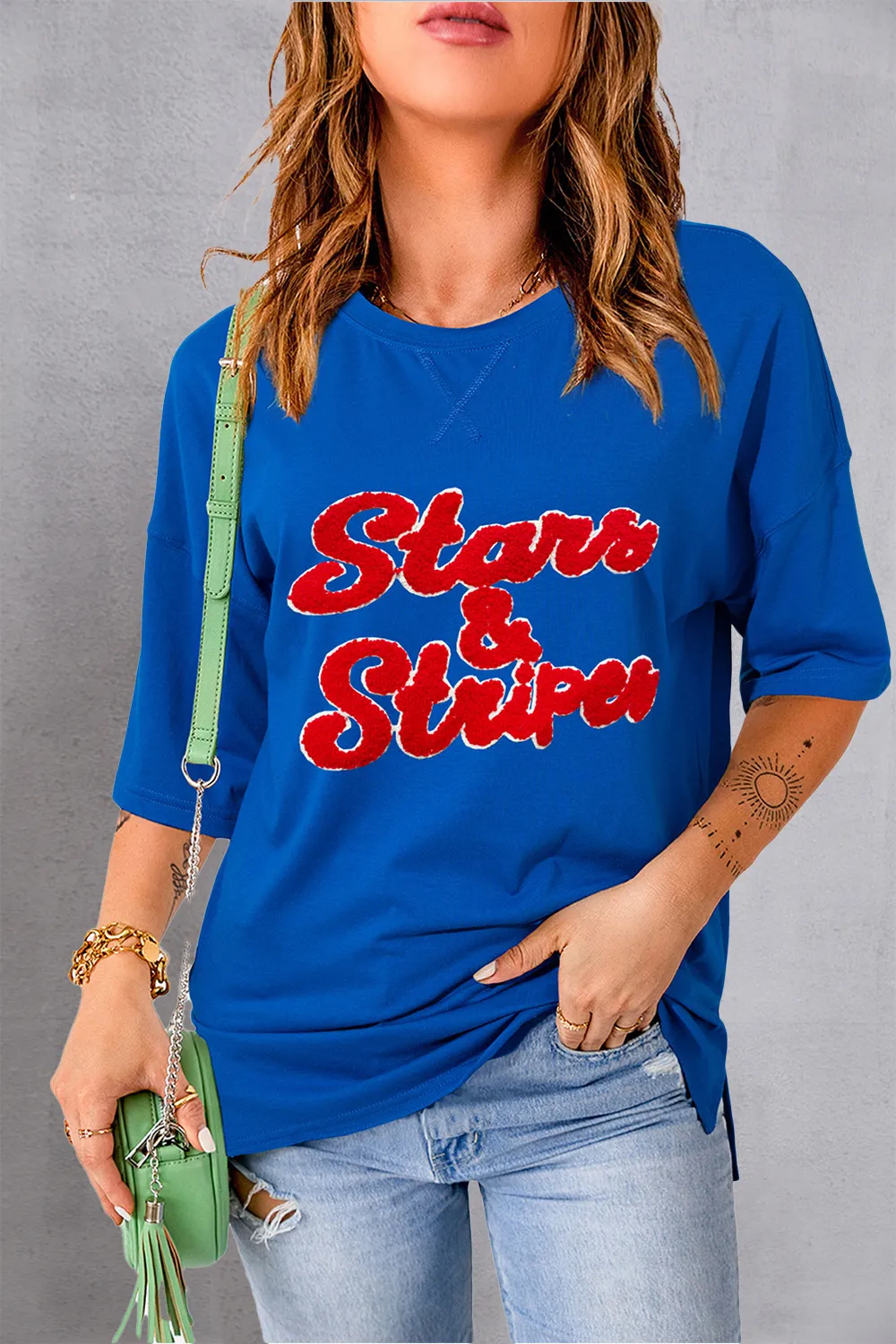 Stars & Stripes Round Neck Short Sleeve T-Shirt