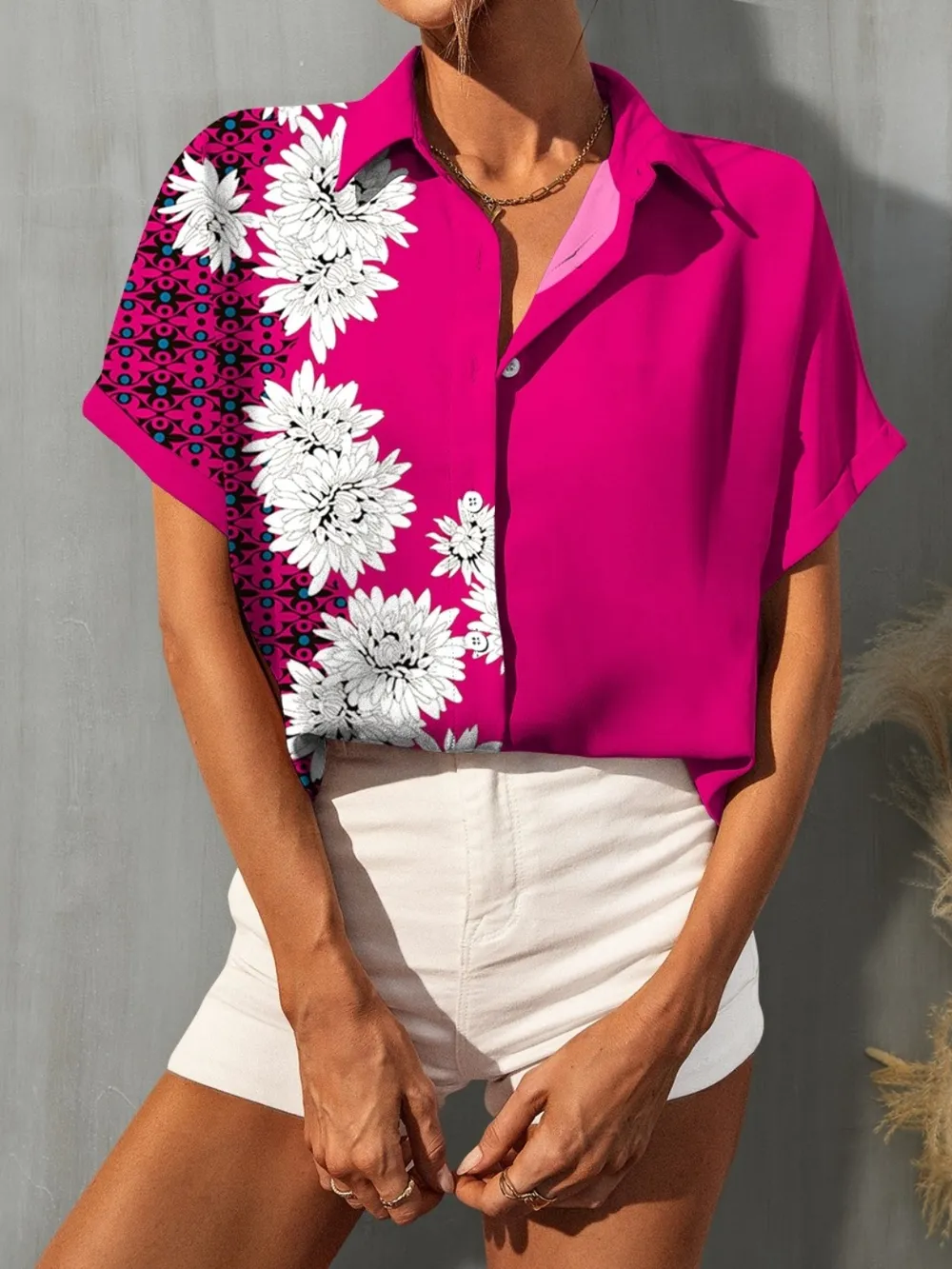 FAM-FAM Printed Button Up Short Sleeve Shirt