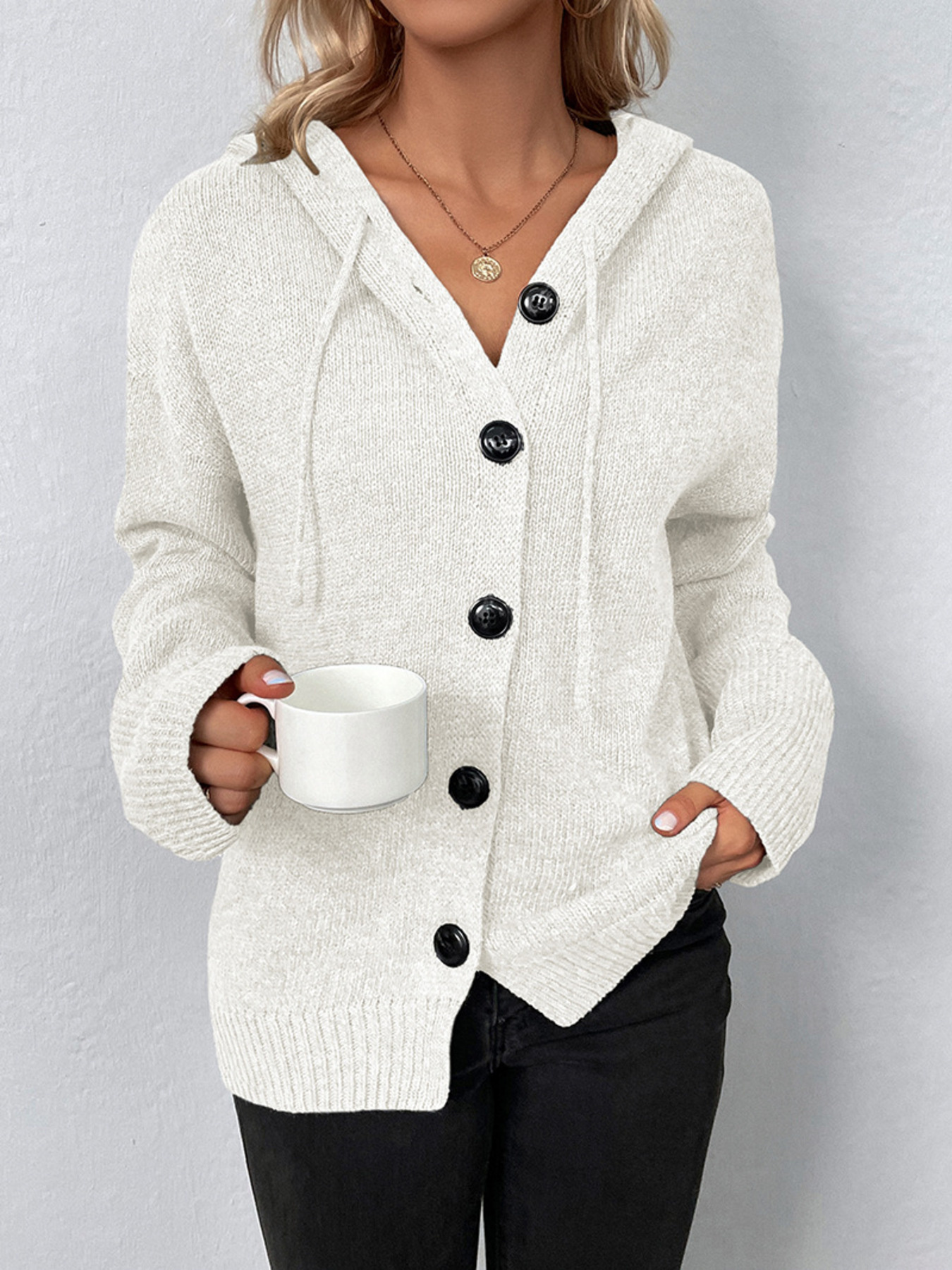 Cozy Knit Hooded Button-Down Cardigan