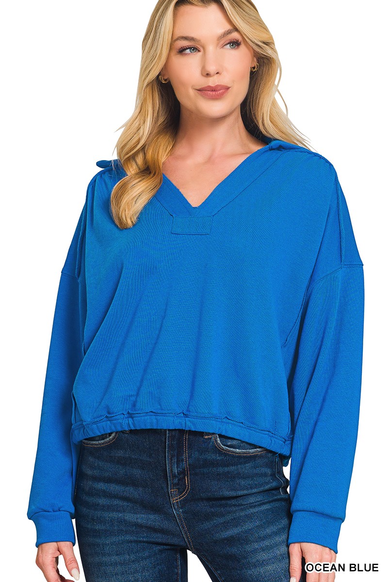 Zenana French Terry Collared Exposed Seam Sweatshirt