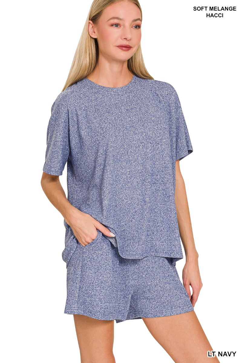 Zenana Soft Melange Short Sleeve Tee and Shorts Set