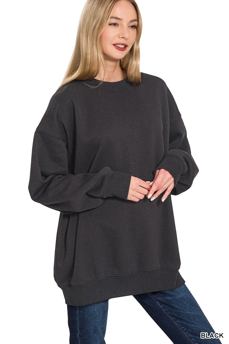 Zenana Oversized Round Neck Fleece Tunic Sweatshirt