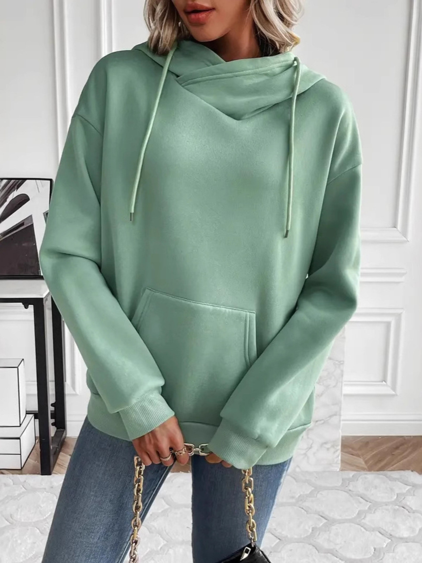 Kangaroo Pocket Long Sleeve Drawstring Hoodie