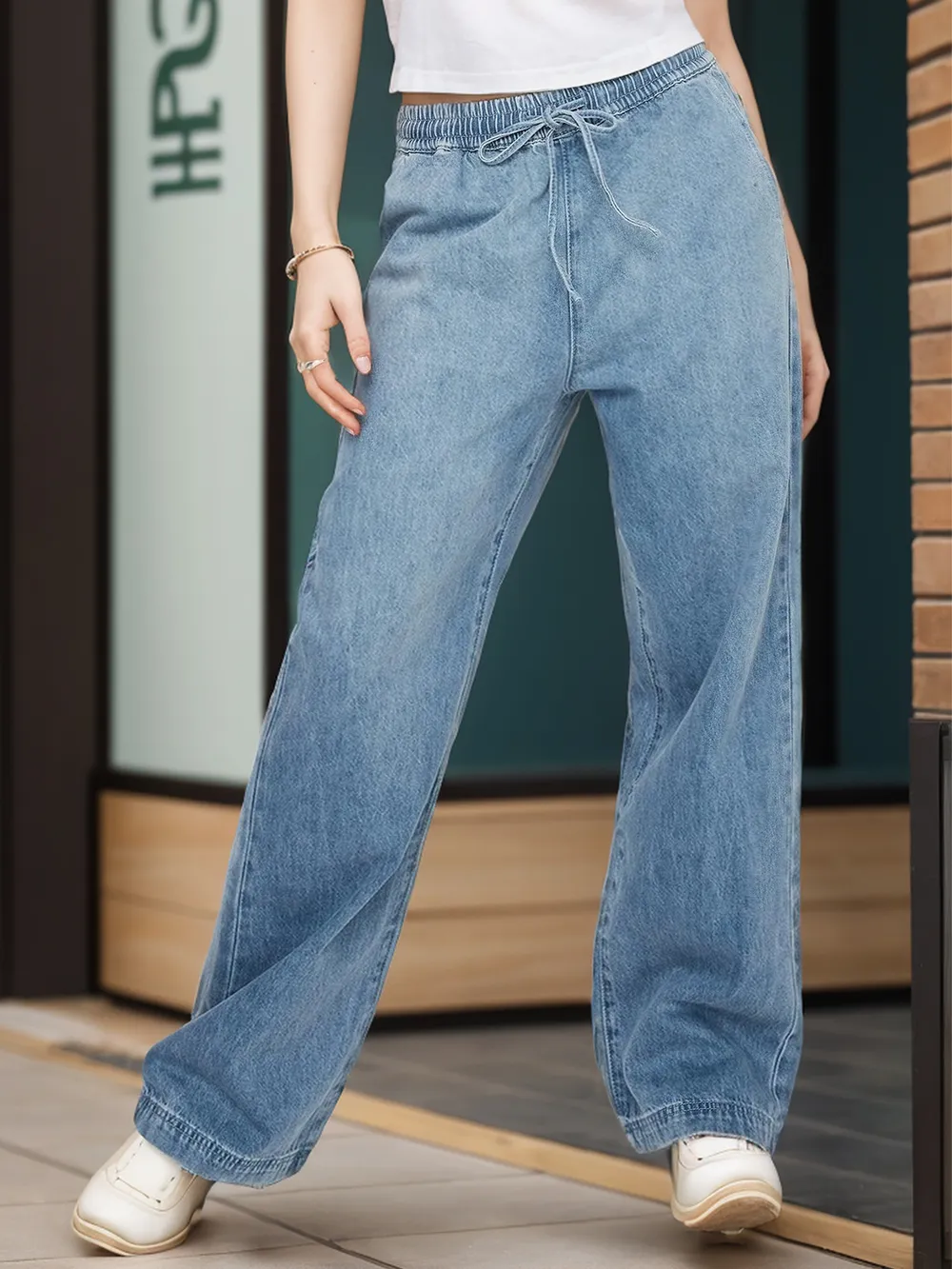 Drawstring Straight Jeans With Pockets