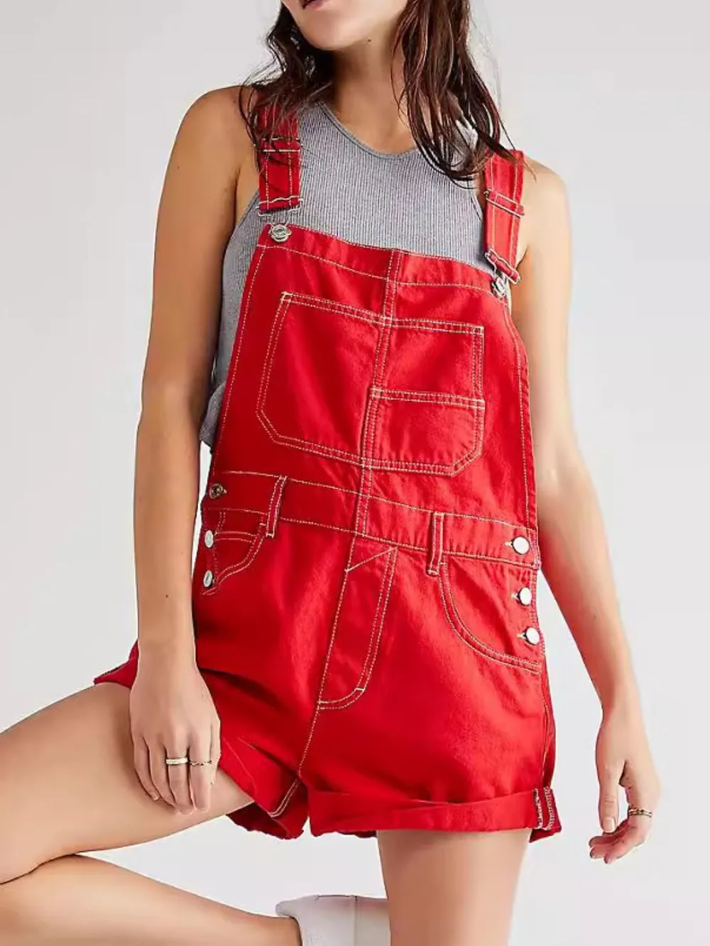 Wide Strap Square Neck Denim Overalls
