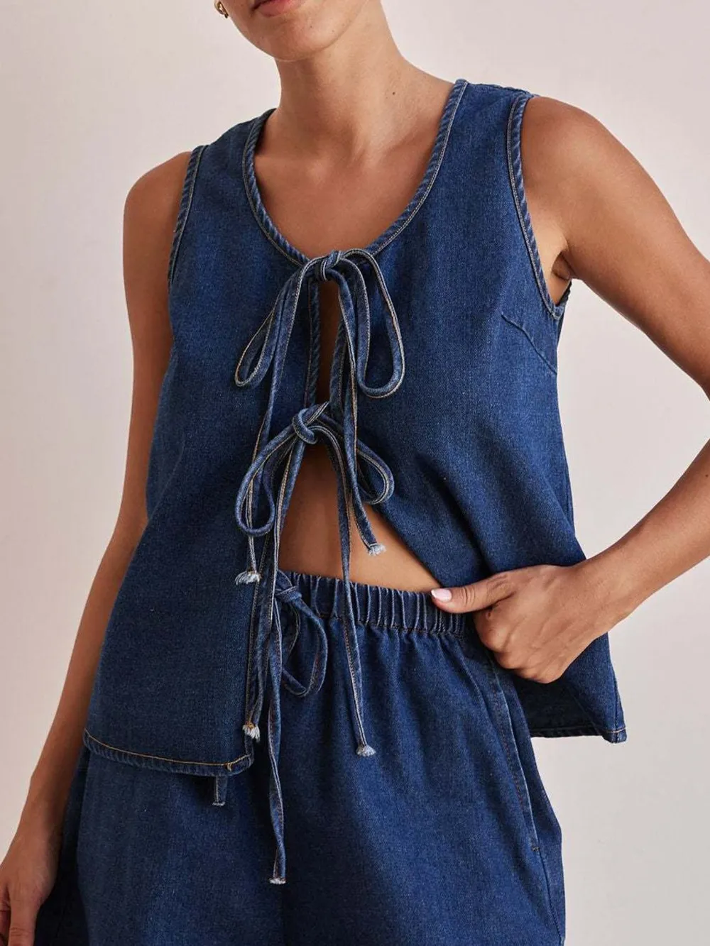 Tie Front Denim Vest