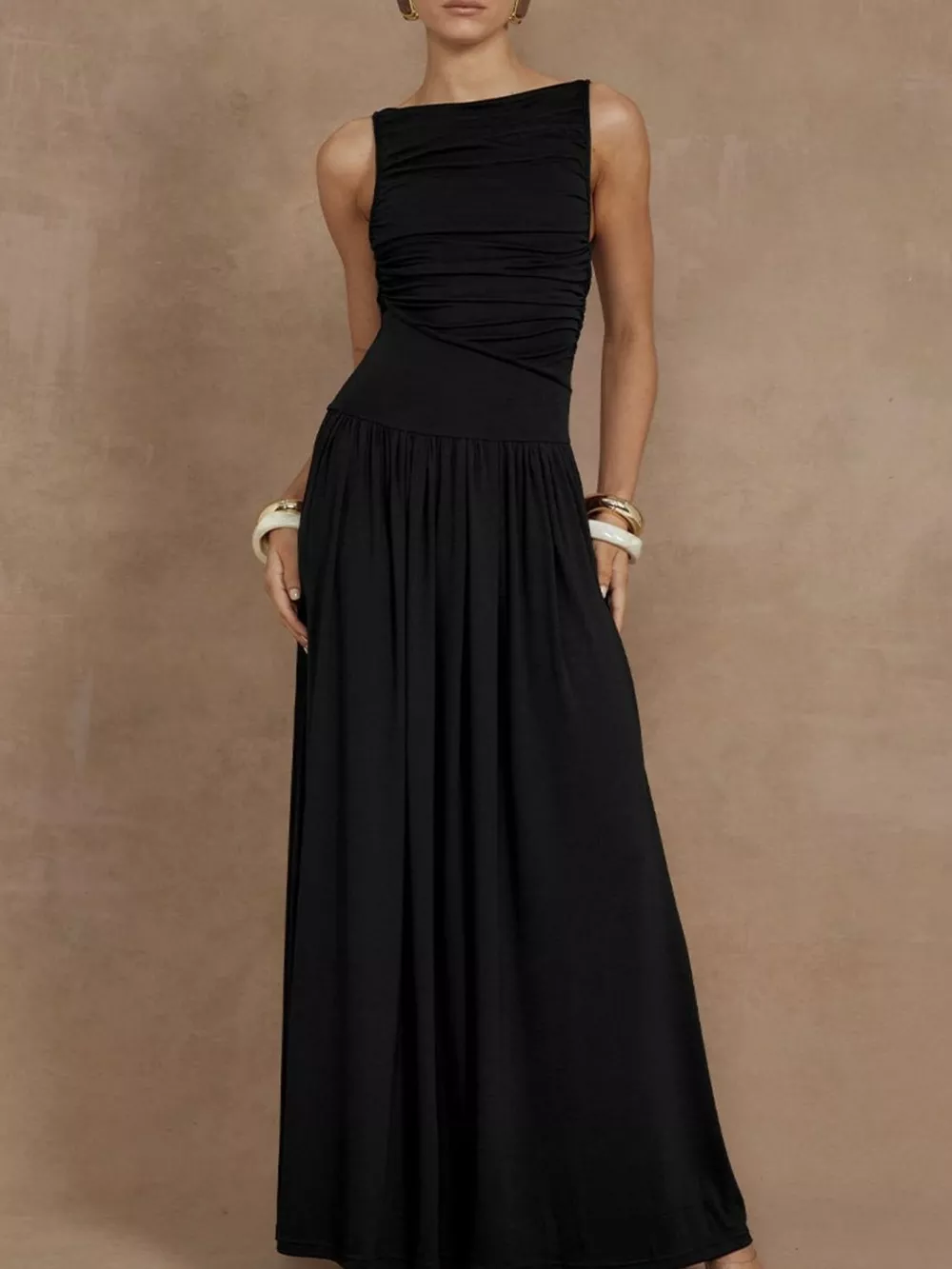 Full Size Ruched Sleeveless Maxi Dress Plus Size