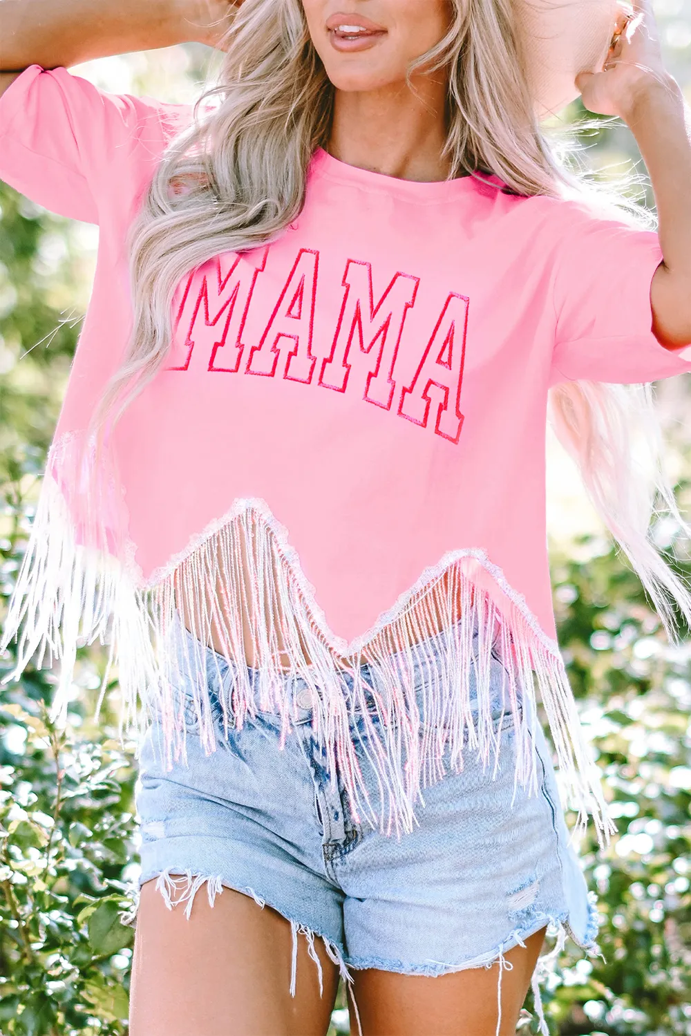 Mama Sequin Fringe Round Neck T-Shirt